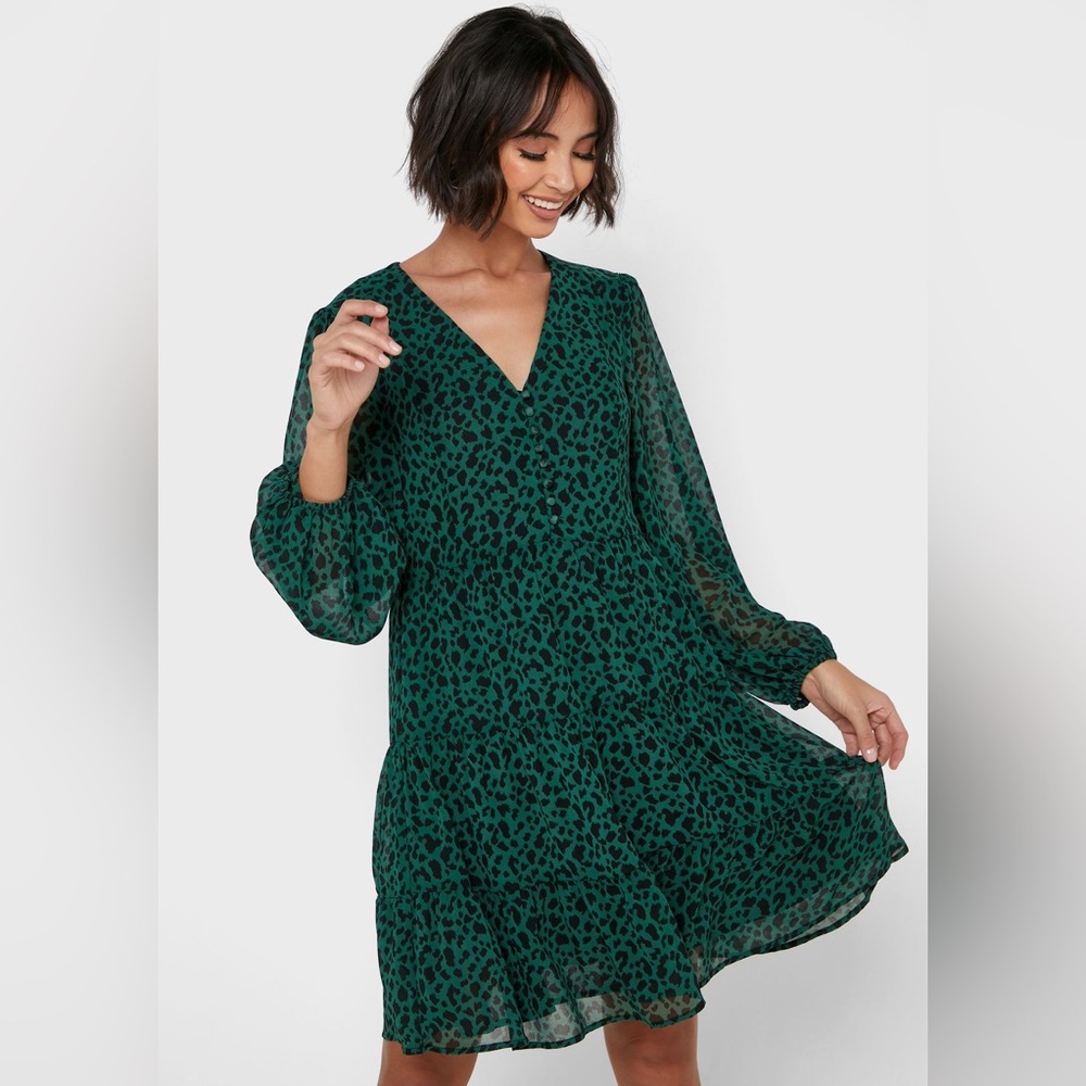 Mango Green Leopard Print Dress
